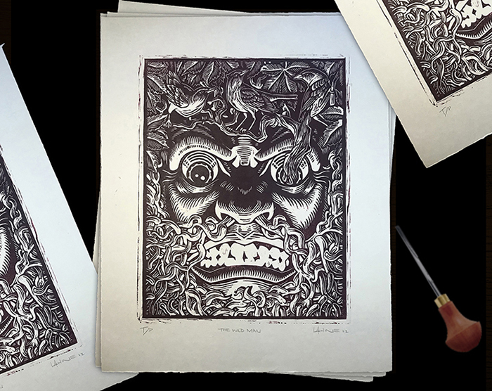 Wild Man Woodcut Print